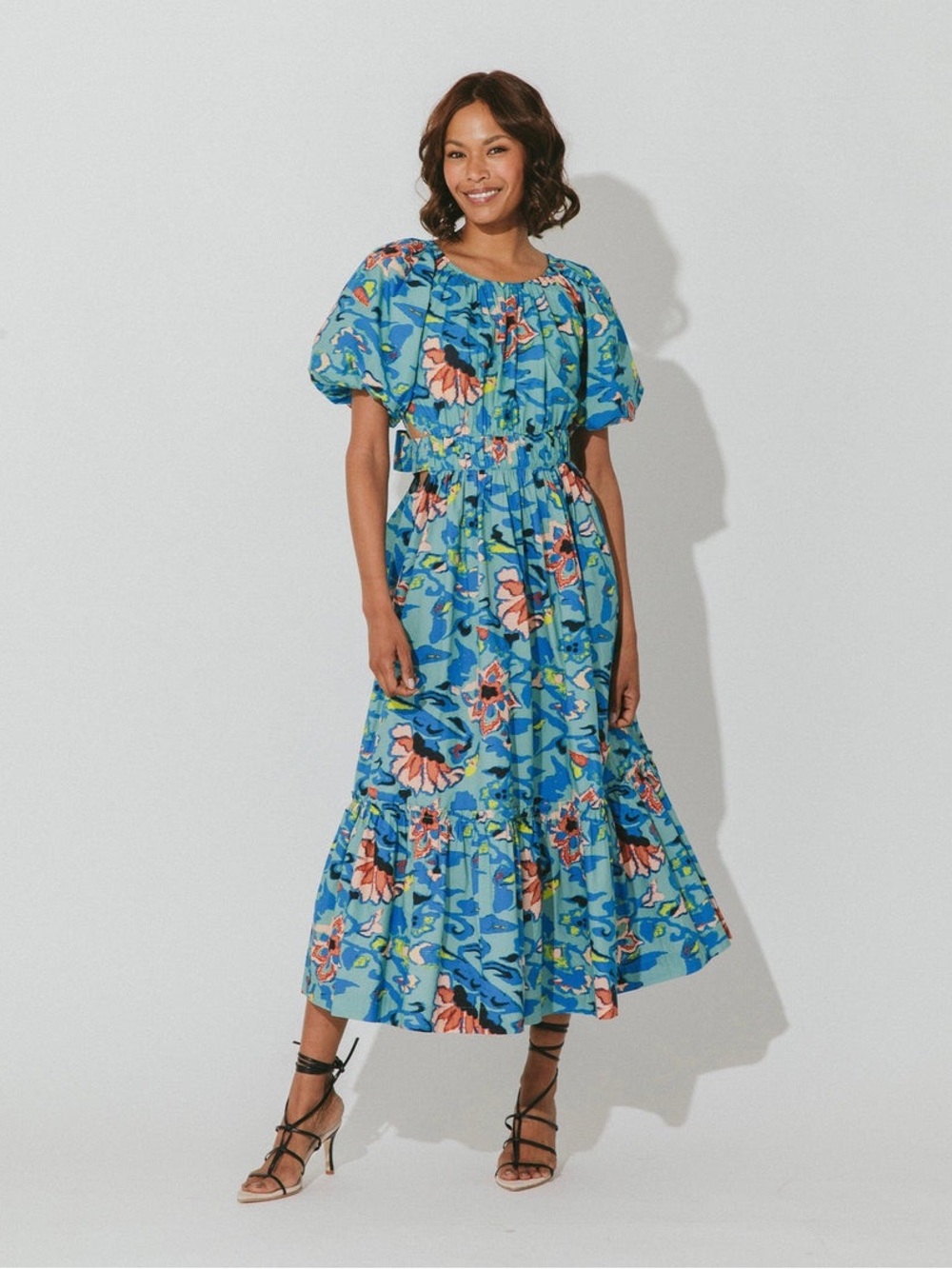 CLEOBELLA Misha Ankle Maxi Dress Calypso Blue Cotton Boho Size Small